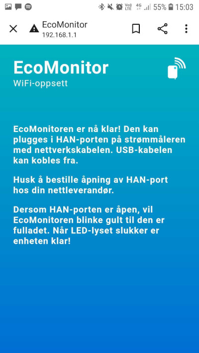 Alt er klart for å koble enheten til HAN-porten.