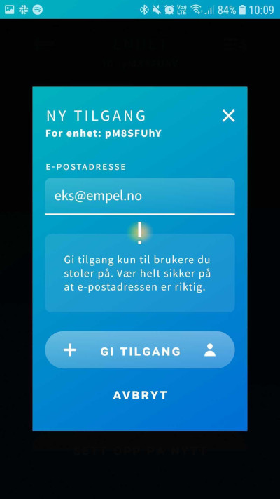 Dialogboks for tilgangsdeling